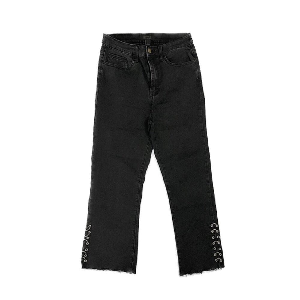 forever 21 | black high rise 90s y2k goth raw hem grommet ankle length pants